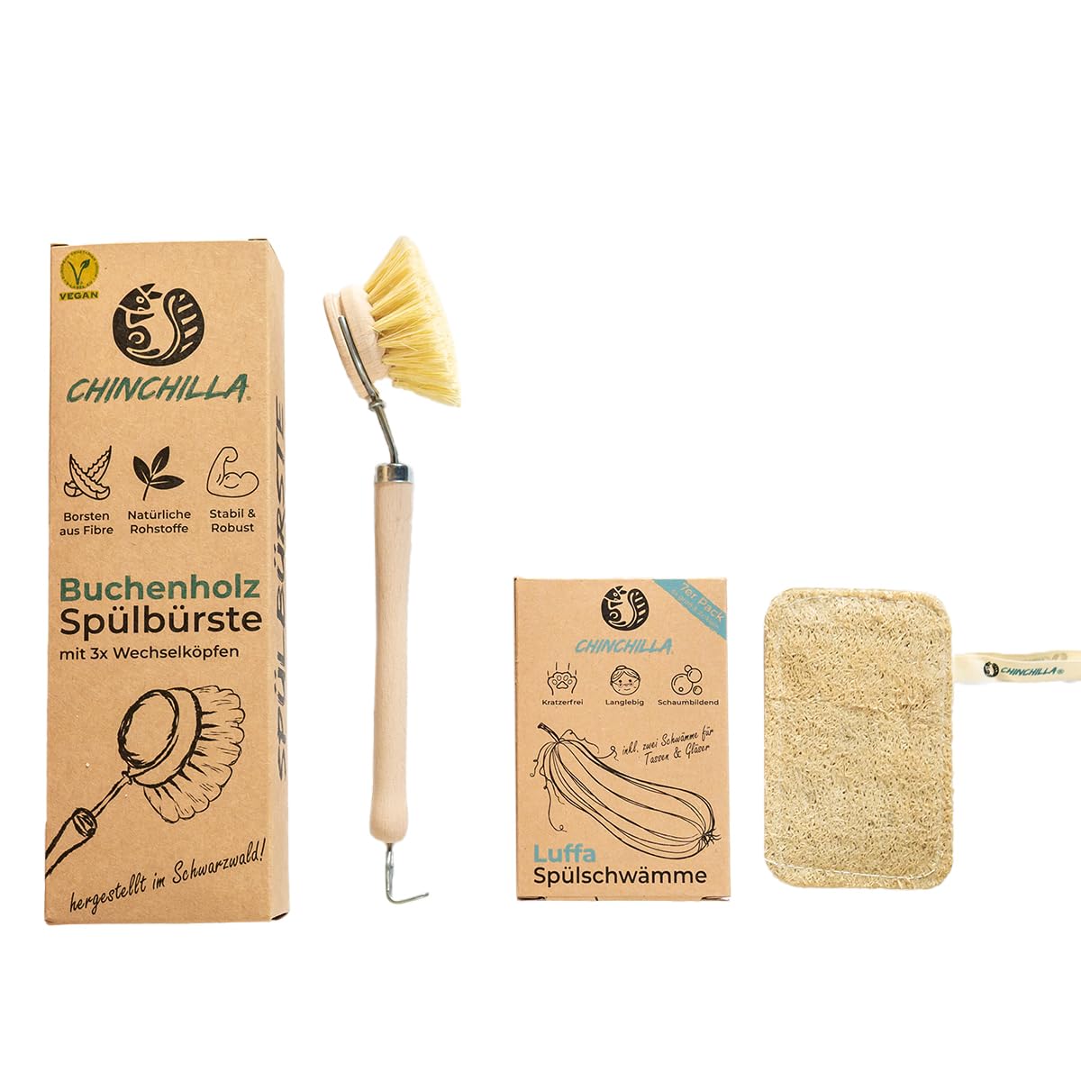 Spazzola Per Piatti Chinchilla - Legno Faggio E Setole Naturali, Made In Germany, Anti-Graffio