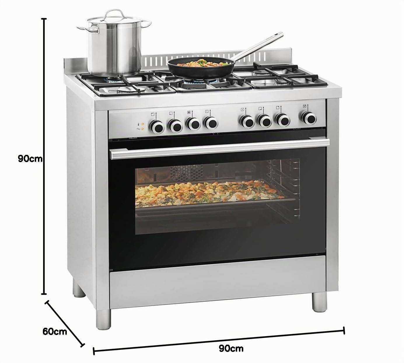 MBH - Cocina industrial a gas con horno para hostelería. Cocina profesional de 5 fuegos a gas con horno eléctrico para bar y restaurante.