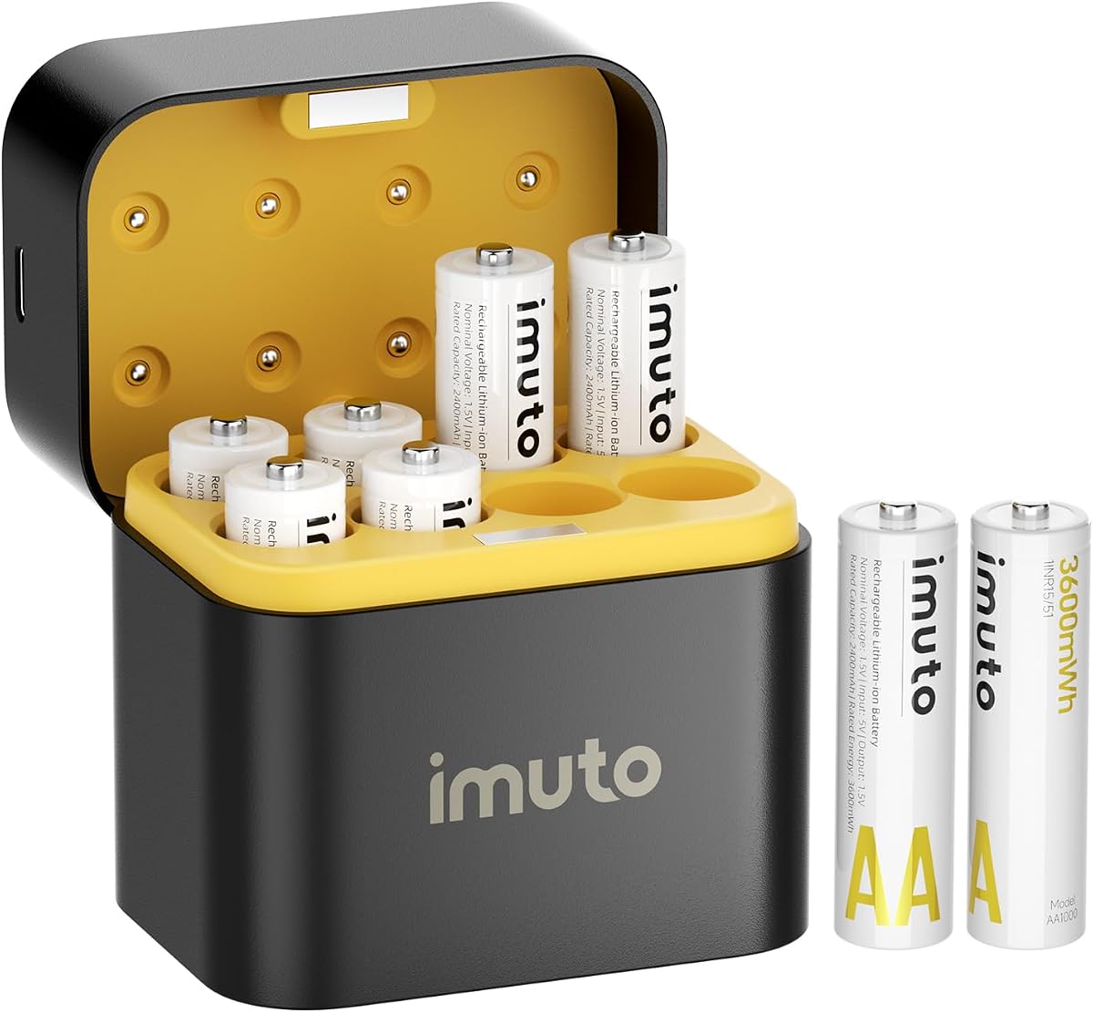 imuto Rechargeable AA Batteries Lithium 8 Pack with Charger,3600mWh 1.5V Constant Output Double A Batteries Rechargeable,1600 Cycles Long Lasting AA Li-ion Battery with Fast Charging Storage Box