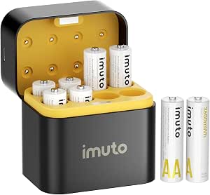 imuto Rechargeable AA Batteries Lithium 8 Pack with Charger,3600mWh 1.5V Constant Output Double A Batteries Rechargeable,1600 Cycles Long Lasting AA Li-ion Battery with Fast Charging Storage Box