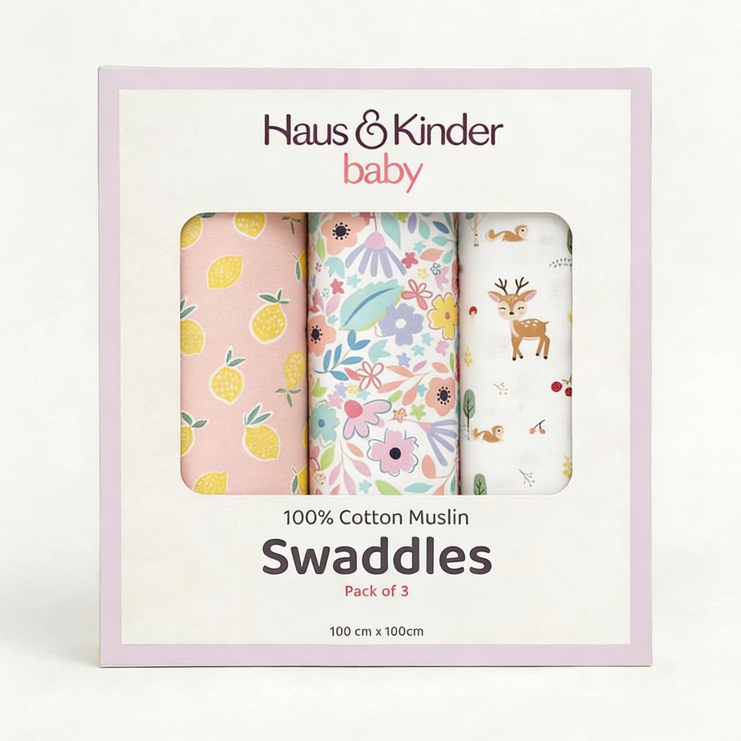haus & kinder 100% Cotton Muslin Swaddle Wrap for New Born Baby | Pack of 3 (100×100 cm) | Baby Blanket & Swaddles for Newborn | Citrus Groove Collection