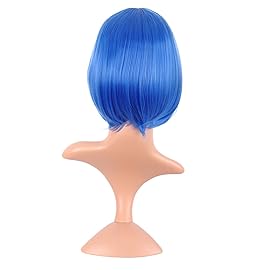 MapofBeauty 12 Inch /30 cm Fashion Lady Short Straight Synthetic Flat Bangs Bob Wig (Bright Blue)