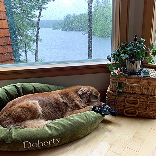 Image of Majestic Pet Personalized Bagel Dog Bed - Machine Washable - Soft Comfortable Sleeping Mat - Durable Supportive Cushion Custom Embroidered - Available Replacement Covers - Extra Large Green