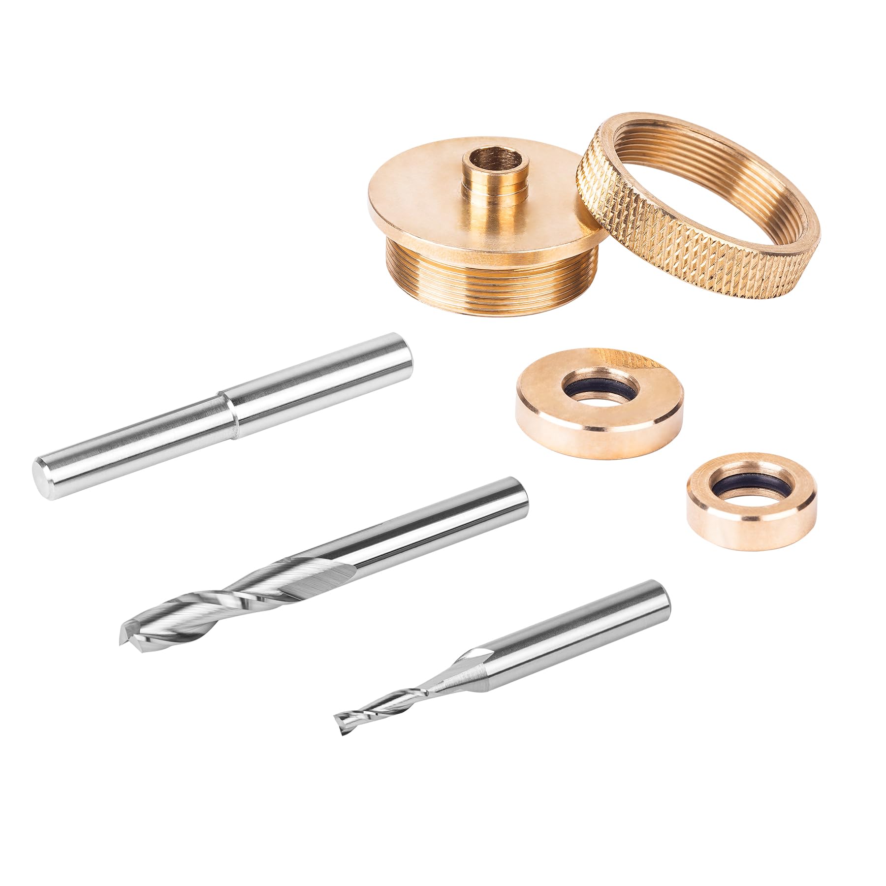 SpeToolRouter Inlay Kit, Solid Brass Router Inlay Bushing Kit Includes 1/8 Inch and 1/4 Inch Cutting Diameter with 1/4 Shank Carbide Spiral Upcut Router Bit, Router Bushing Guide Set for Wood