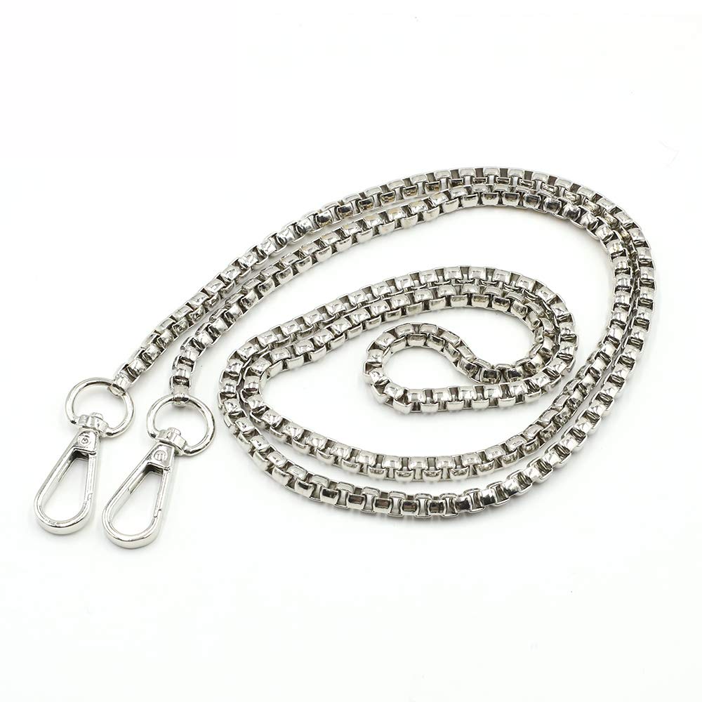 VOANZO 2Pcs Luxury Fashion 47 Inche Replacement Flat Chain Strap with Buckles Set, Perfect for DIY Metal Shoulder Cross Body Bag Hand Bag Purse Replacement(Silver)