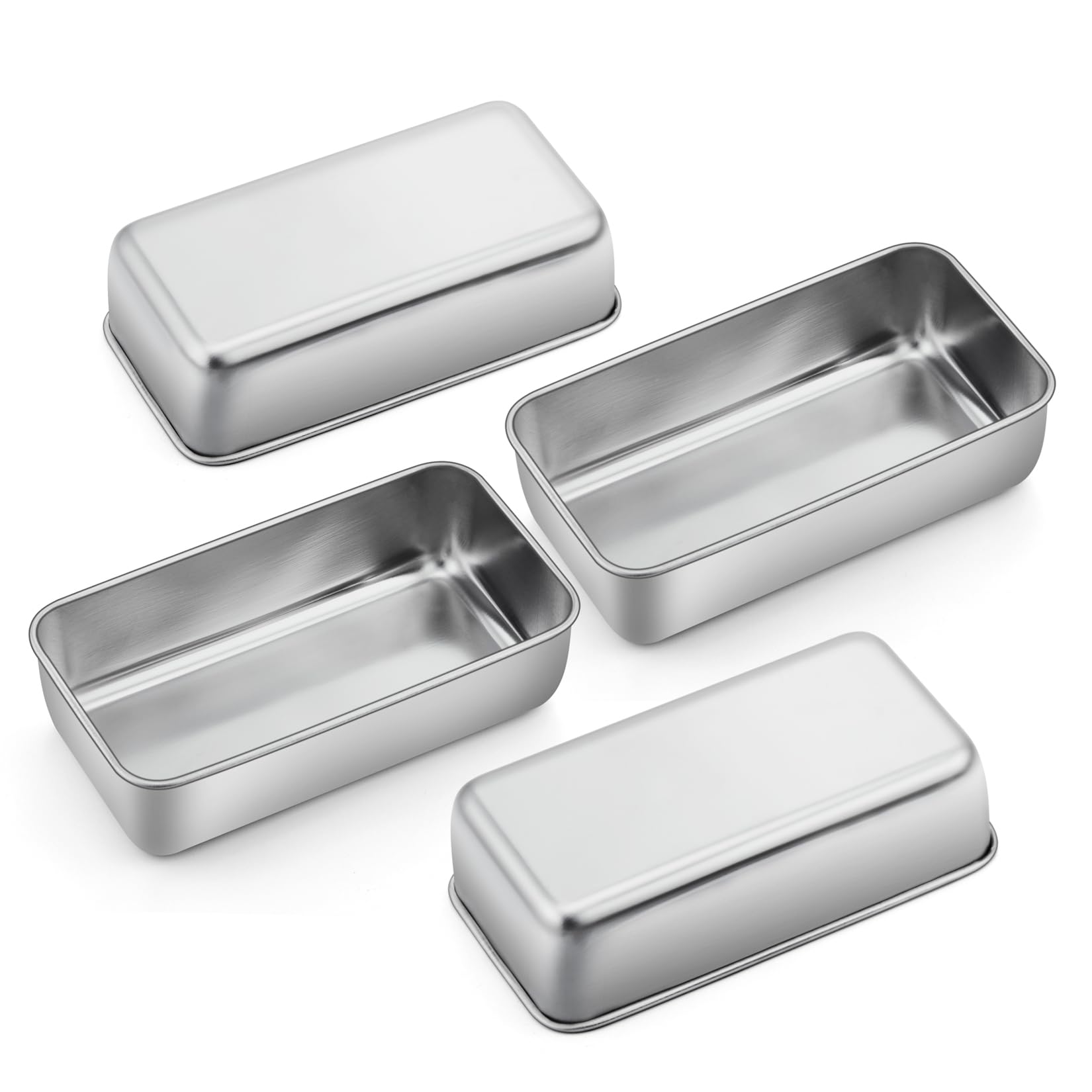 P&P CHEF Loaf Pan Set, 9 x 5 Inch Bread Pans, Stainless Steel Loaf Toast Baking Pans For Bread Meatloaf Lasagna Cake, Healthy & Non Toxic, Oven & Dishwasher Safe,(Silver, 4Pcs)