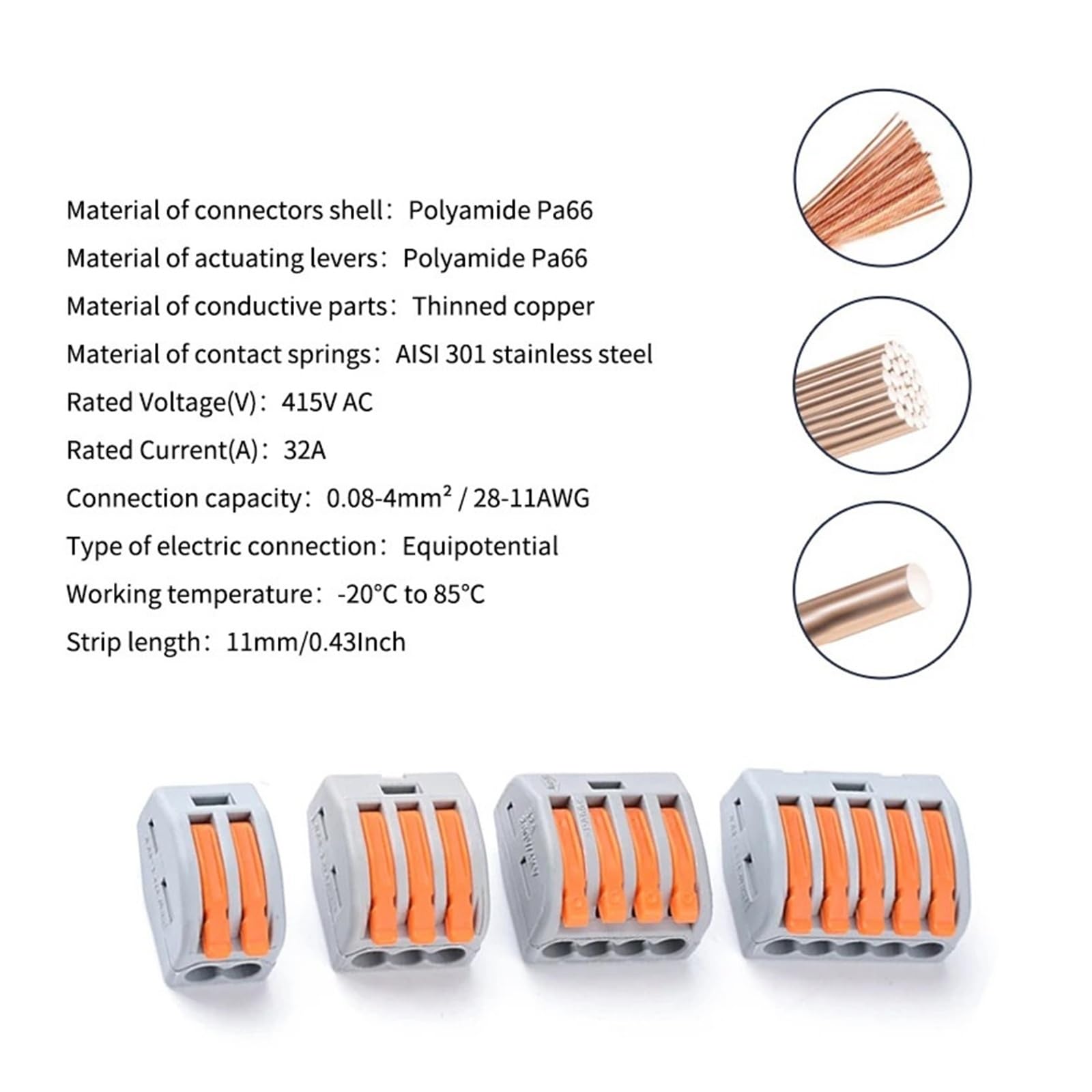 100 pezzi CMK41 connettore a leva cablaggio rapido 3 4 5 vie morsetto elettrico solido flessibile cavo terminale blocco luce LED 32A(CMK412-100Pcs)