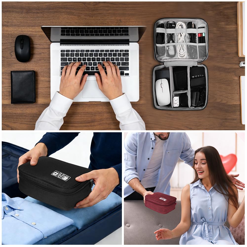 OFFCUP Torba na kabel, 24 x 18 x 10 cm, podróżny organizer na kable z 2 przegródkami, wodoszczelny organizer na kable, USB, dyski twarde, karty SD, ładowarkę (niebieska)