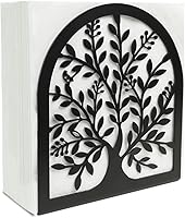 Fobule Tree of Life Cast Iron Napkin Holder - Vintage Black Metal Vertical Tabletop Dispenser for Kitchen Dinner Picnic