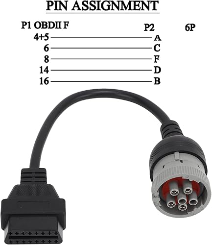Miniatura 5 de Cable adaptador OBD1 a OBD2 de 6 pines a 16 pines para camión resistente J1708, cable adaptador de diagnóstico Cable convertidor de escáner de