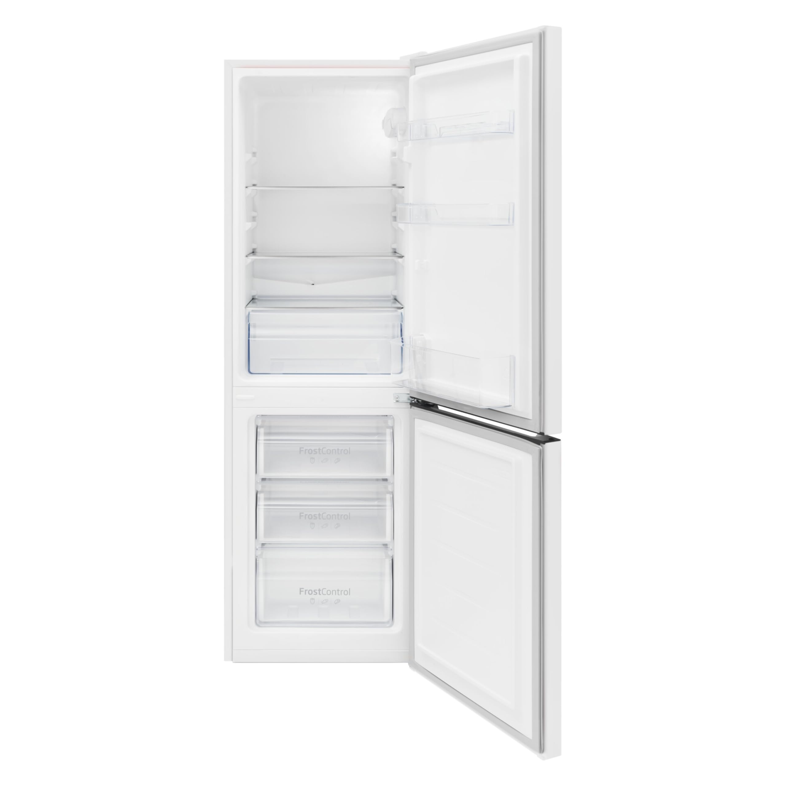 Amica Kühl‑Gefrierkombination freistehend 157 l FrostControl Superkühl und Supergefrierfunktion Sicherheitsglas LED‑Beleuchtung 144 x 47,4 x 49,5 cm – Kuehlschrank Freistehend Weiß