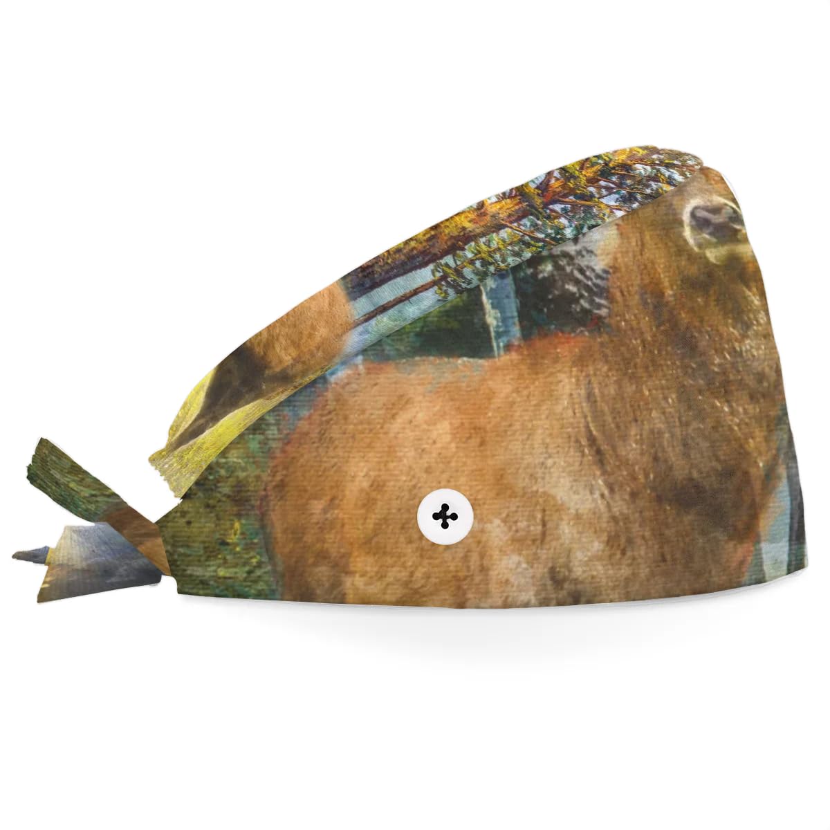 Mularoka Forest Elks Working Caps with Button Sweatband Comfortable Adjustable Bouffant Hats Work Hat for Women Men