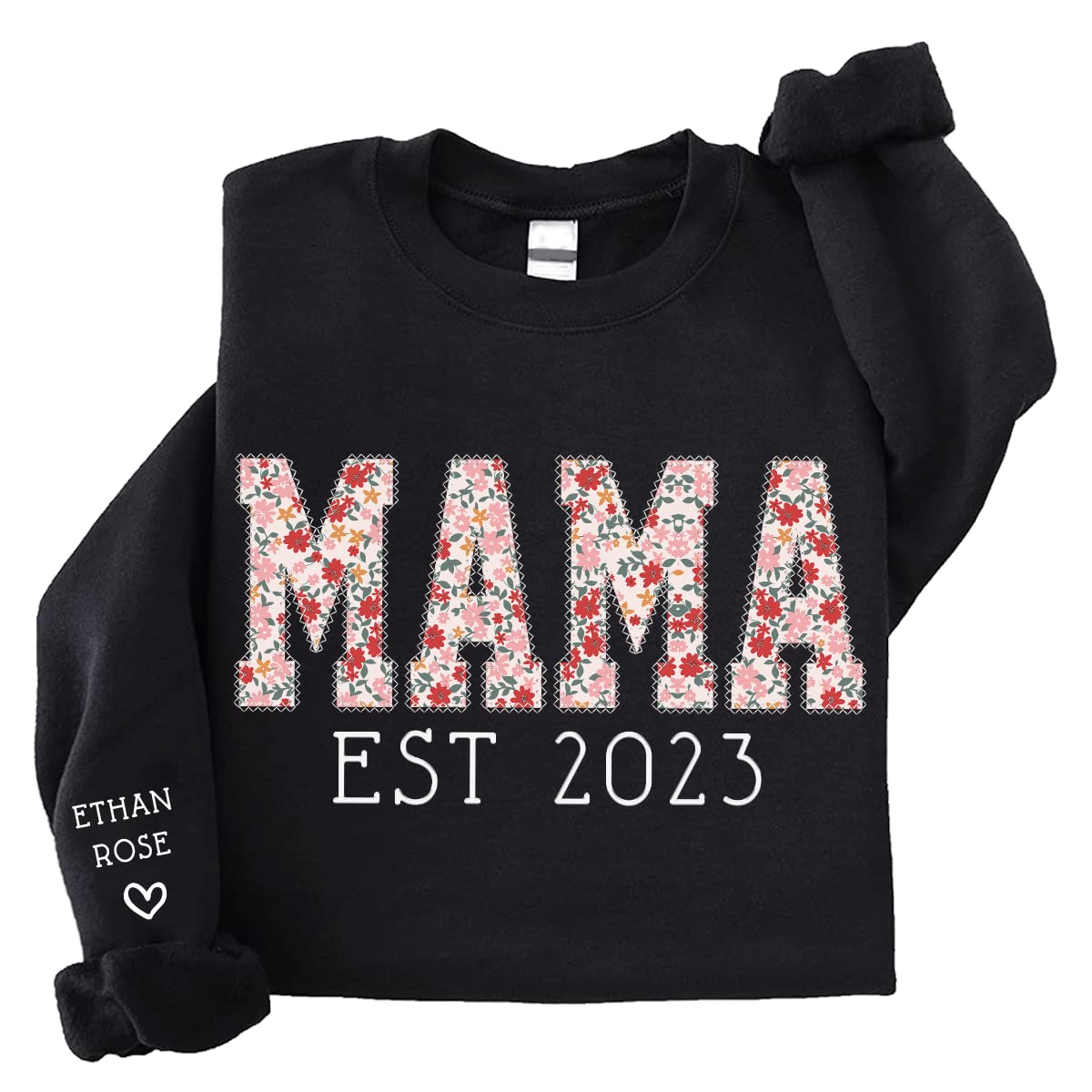IZI PODCusotm Mama Sweatshirt Embroidered Kids Name, Personalized For Mom, Grandma, Mimi, Nana, Gigi.