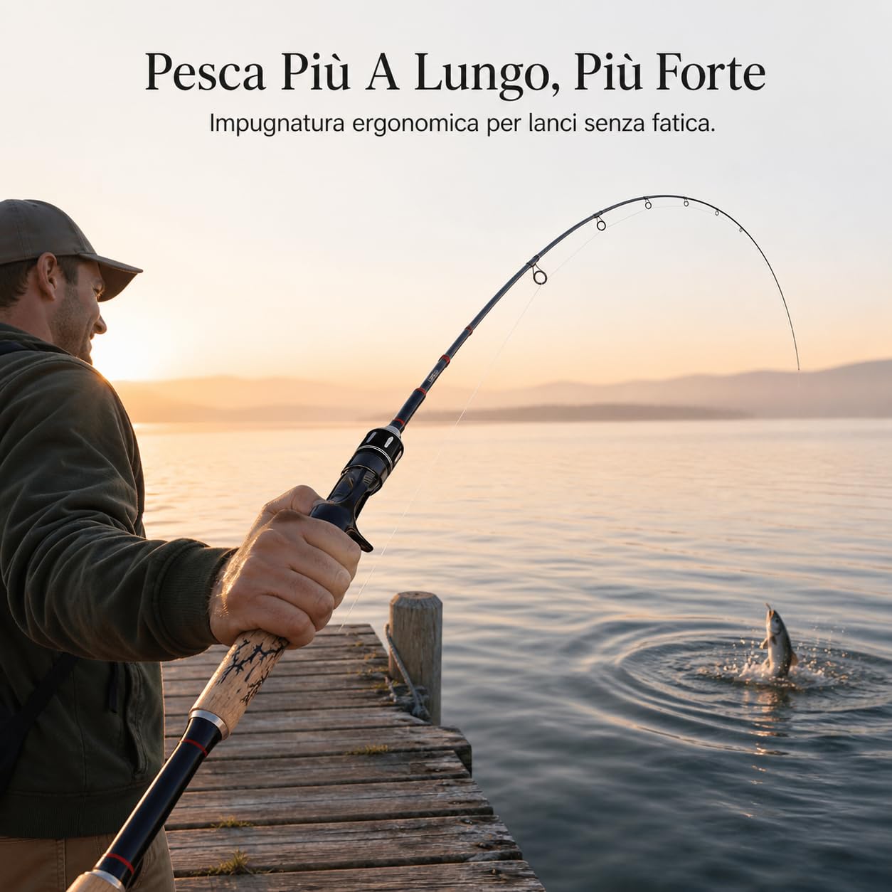 Canna da Pesca per Esche MH Hard | Impugnatura in legno, Canna da Lurecasting, Sessioni di pesca costiera, Per Pescatori Avventurosi