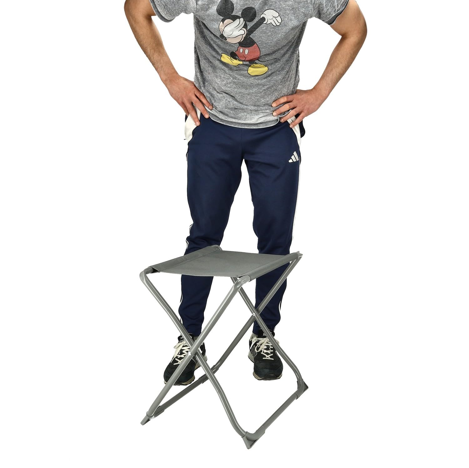 Set tavolo e sedia da campeggio grigio – Tavolo da campeggio e sgabello 2 in 1 con tavolo pieghevole, sedia pieghevole in velluto, tavolo pieghevole compatto per 1 persona, balcone, roulotte, giardino
