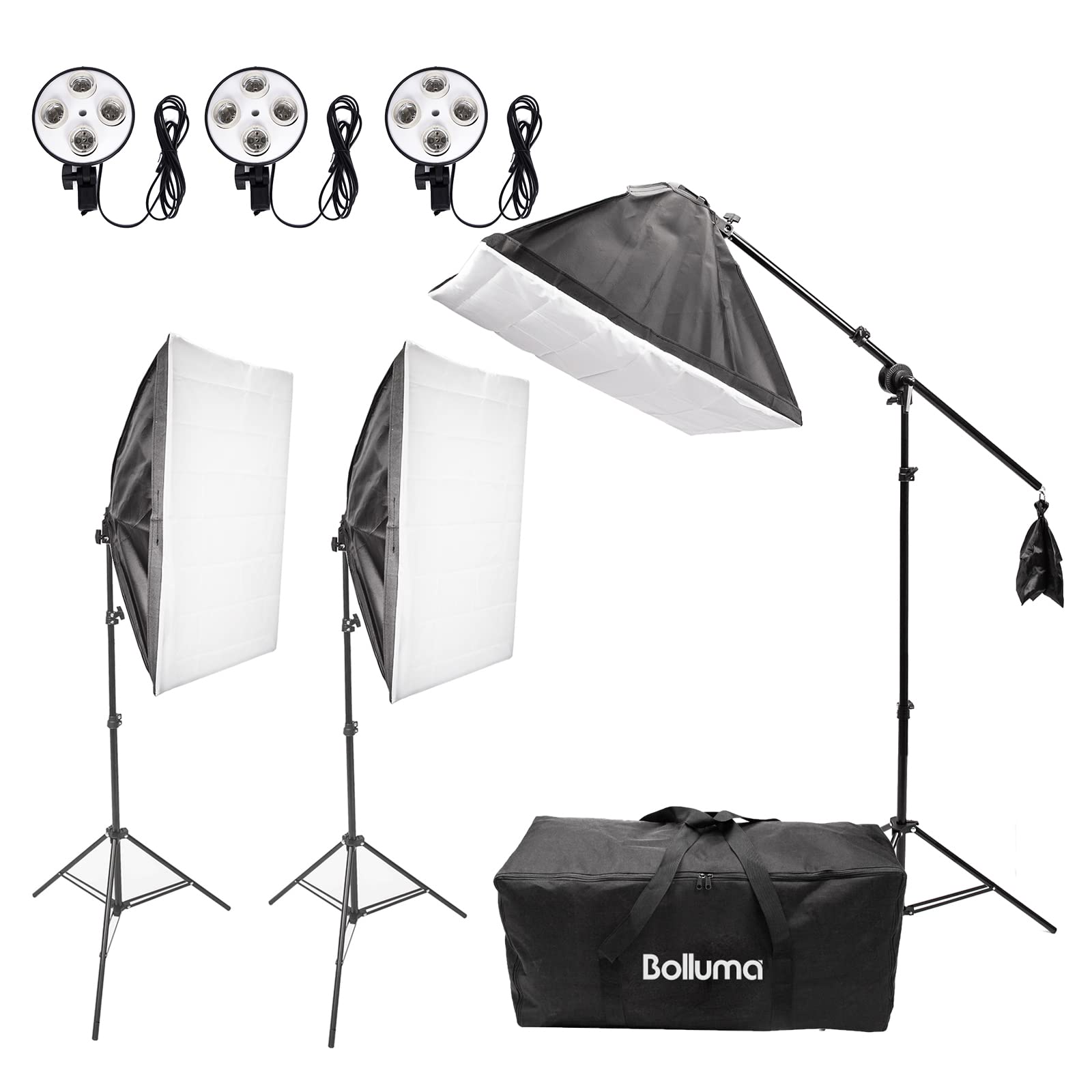 20 x 28" Softbox Video Continuous Lighting Boom Stand Kit, Fotostudio Softbox Kit con soporte de luz de 250 cm y soporte adaptador de enchufe E27 4 en 1 para cámara, fotografía infantil,