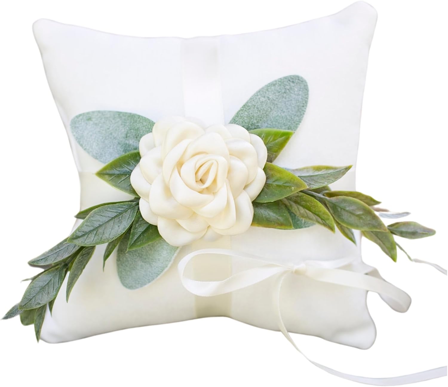 Ragga Wedding Ring Bearer Pillow - Ivory Linen-Look Ring Bearer Pillow - Wedding Ring Pillow - Modern Ring Bearer Cushion with Eucalyptus Greenery Asher Pillow