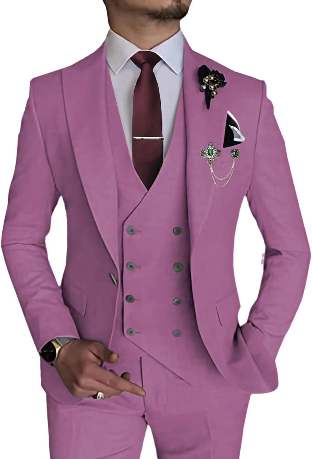 Mens 3 Piece Suit Slim Fit，Double Breasted Suit Men Big and Tall Mens Tuxedo Suits Set for Party Wedding Business