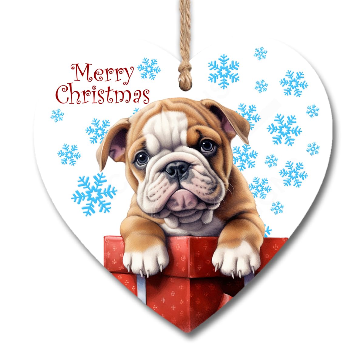 Wooden Heart Plaque Sign English Bulldog Puppy Dog H1467 (13cm x 13cm)