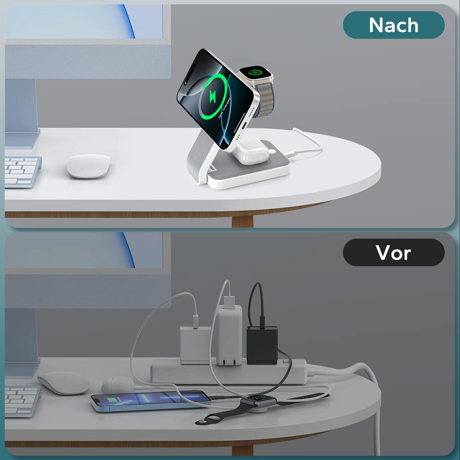 eazpower Magsafe - Estación de Carga para Apple Watch y iPhone 3 en 1, Plegable, estación de Carga inalámbrica para iPhone, Cargador Magsafe para múltiples Dispositivos, portátil y portátil