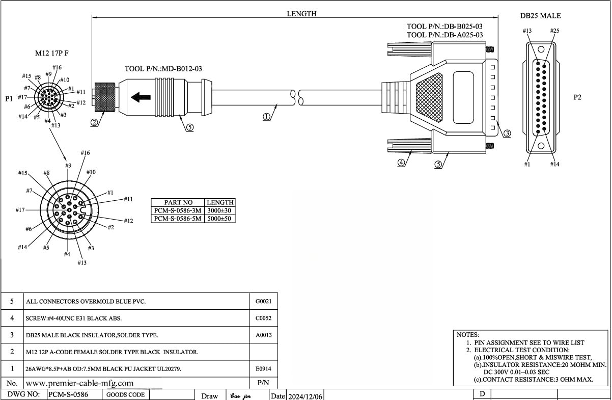 Câble D-Sub 25Pin Mâle M12 17Pin IP67 Compatible Datalogic Matrice CAB-DS03-S CAB-DS05-S CBX 93A050059 93A050060 pour Scanners Code-Barres 3M/9M