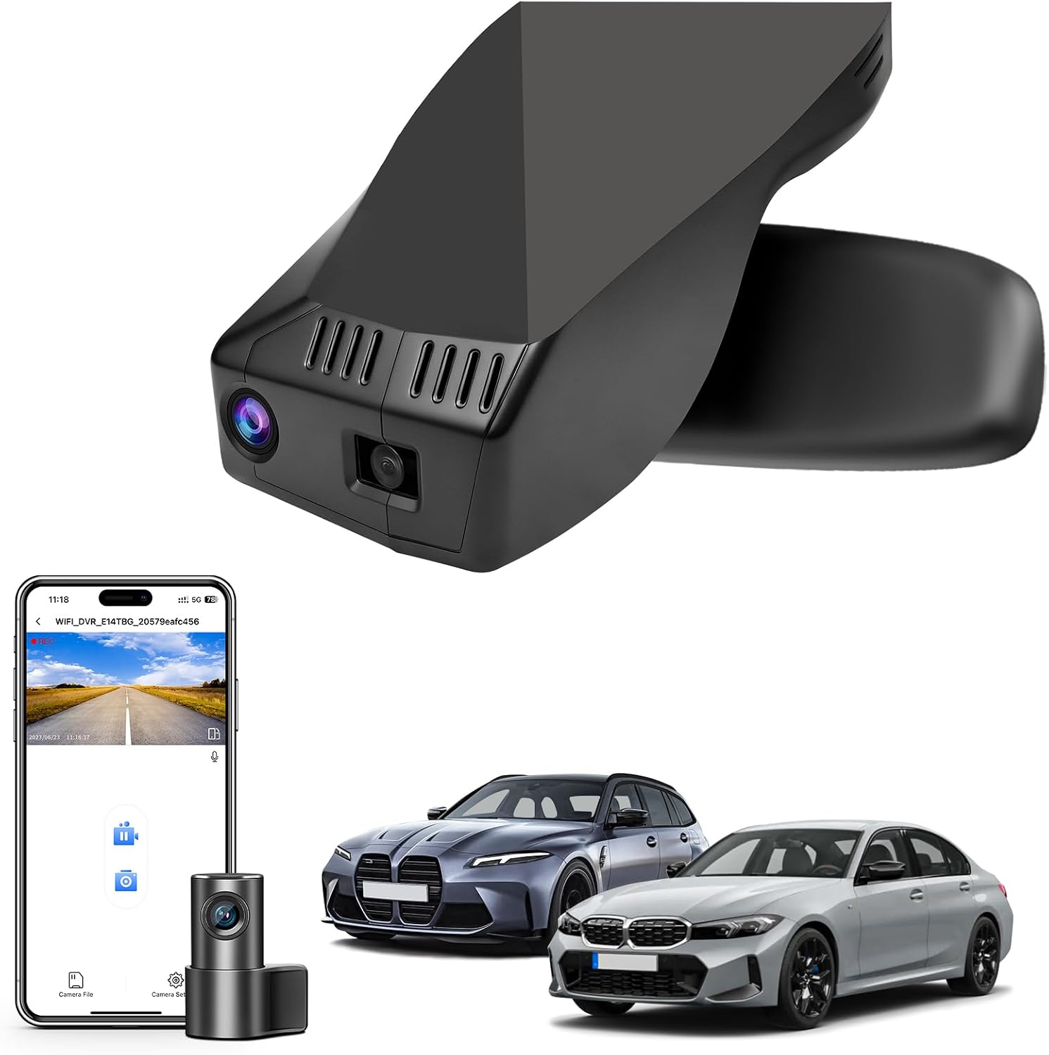 Mangoal Front 4K & Rear 1080p Dash Cam for BMW 3-Series Gen7 G20 G21 G28 2020-2026 Select 2019 M3 G80 G81(Model B), OEM Style, 2160P UHD Video, WiFi & APP, GPS, 128GB Card