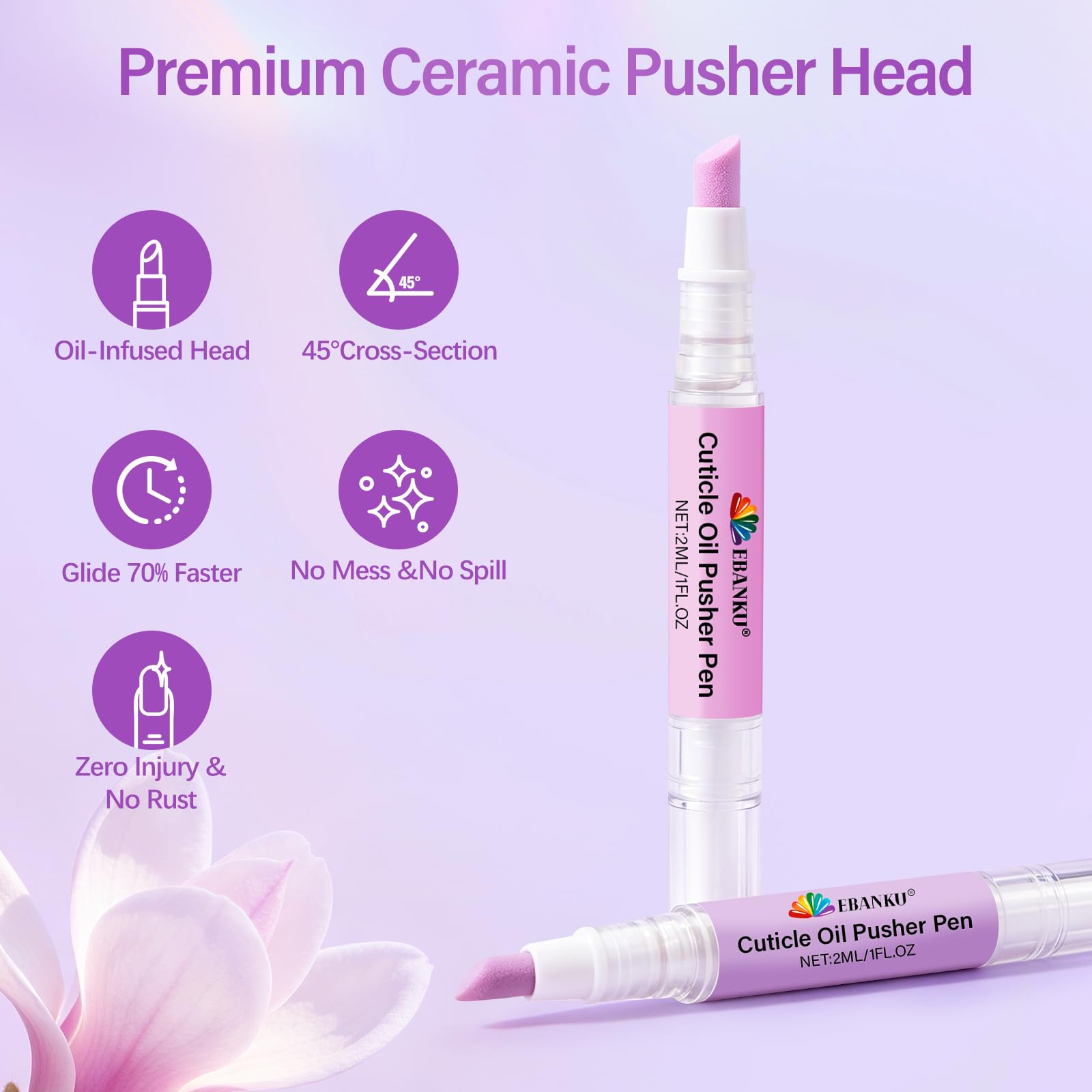 EBANKU Spingicuticole in Ceramica e Penna all'Olio, Penna per la Cura delle Unghie con Crema Rimuovi Cuticole, Delicato Rimuovi-Cuticole per Unghie Secche e Danneggiate, Idrata, Rinforza e Illumina