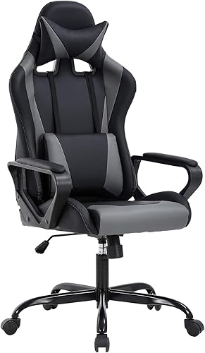Miniatura 17 de Silla de oficina para videojuegos, silla de escritorio con soporte lumbar, reposacabezas y reposabrazos, giratoria, ergonómica, para deportes