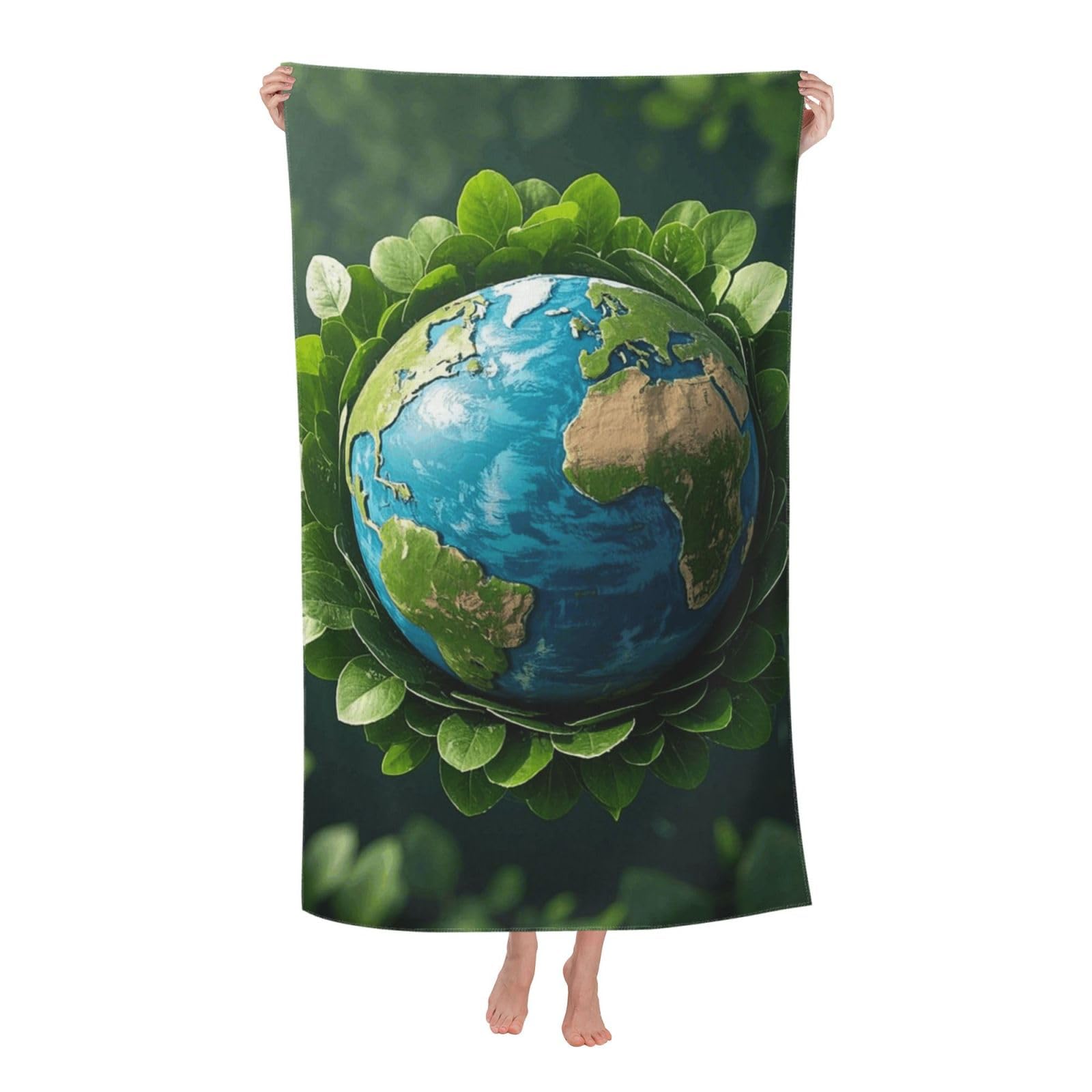 FodPand Earth and Green Leaves Beach Towel Oversized 52 x 32 in Sand Free Pool Swim Towels for Adult Travel Blanket Lightweight Quick Dry Absorbent Bath Towels Cruise Vacation Accessories