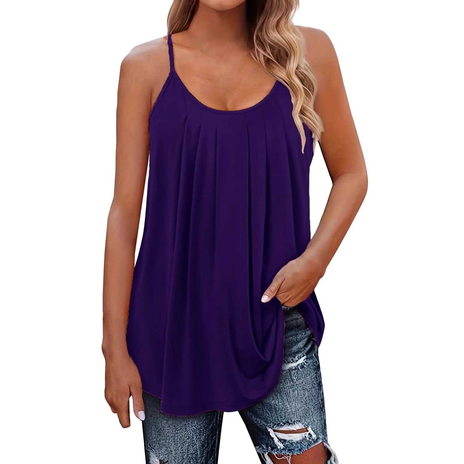 Generico Confezione da 2 Canottiera Donna Spalline Sottili Girocollo vestibilità Larga Tops Estivo Senza Maniche Taglie Forti Canotta Elegante Casual Blusa Leggera Comoda Tinta Unita