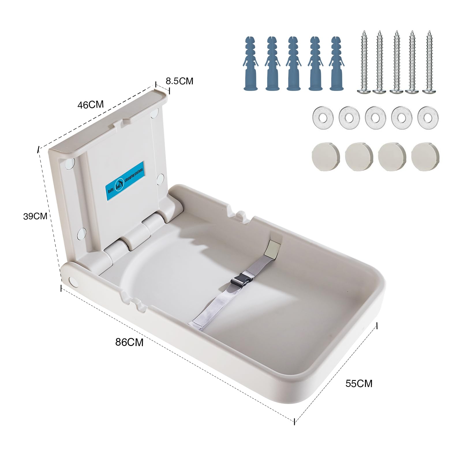 Table à Langer pour Bébé Murale, Unité de Changement de Bébé, Station de Changement de Bébé Avec Sangle de Sécurité Table à Langer pour Nourrissons pour Toilettes Commerciales