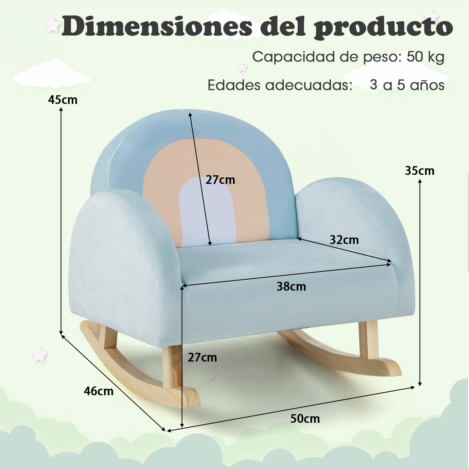 COSTWAY Sillón Infantil Mecedora, Sofá Tapizado para Niños con Estructura de Madera de Caucho Macizo y Funda de Terciopelo Suave para Guardería, Sala de Juegos, Dormitorio