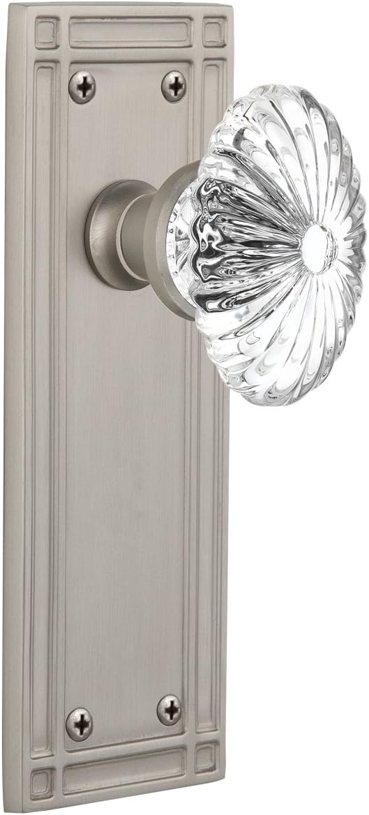 Nostalgic Warehouse Mission Plate Single Dummy Oval Fluted Crystal Glass Door Knob in Timeless Bronze