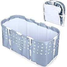 Portable Bathtub, Foldable Bathtub for Adults No Installation, Collapsible Soaking Tub for Shower Stall, Non-Inflatable Ice Bath Tub with Ergonomic Support, Portable Shower Bathtubs Grey