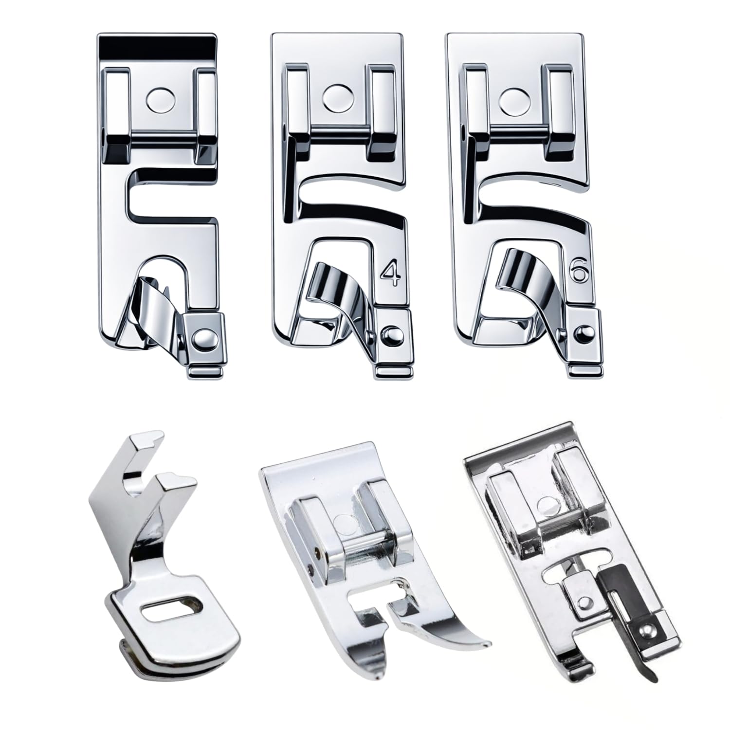 Photo 1 of **SEE NOTES***Sewing Machine Presser Foot Kit 6pcs – Narrow Rolled Hem Feet 3mm, 4mm, 6mm, Gathering Foot, Zigzag Foot and Overlock Foot for All Low Shank Snap on Singer, Brother, Babylock, Janome Sewing Machines