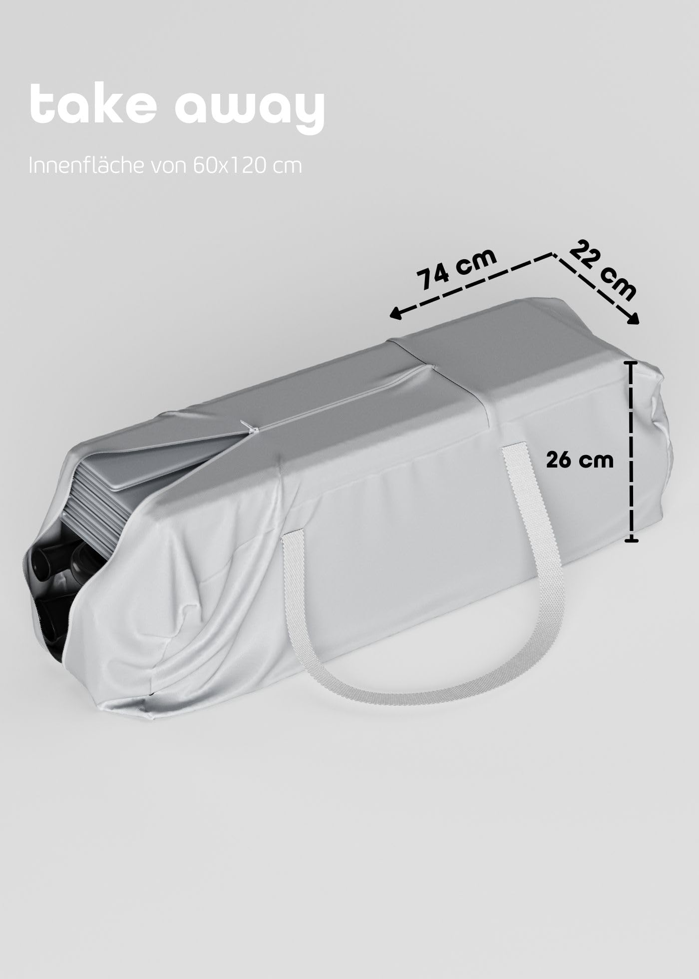Reisebett 60x120 cm - fold & go - faltbares Babybett mit feststellbaren Rollen & Matratze Cloud Air | ab Geburt bis 15 kg | zusammenklappbar inkl. Tragetasche | leicht und kompakt | schwarz/grau