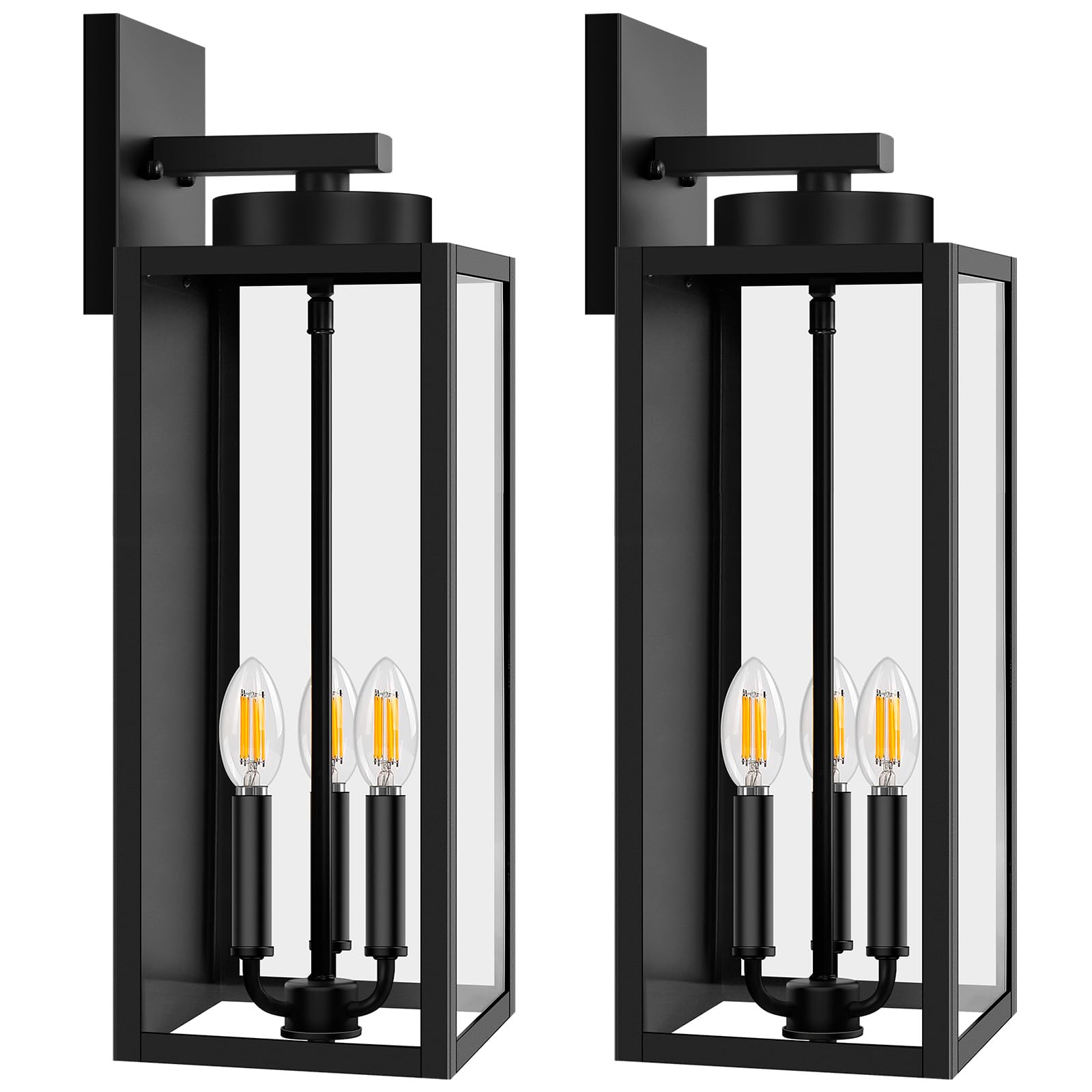 20in Large Outdoor Wall Light Fixtures, Exterior Lighting Fixtures Porch Sconces Wall Mounted, Waterproof Black Outdoor Wall Lanterns Lamps, Outside Lights for House Patio Front Door Entryway, 2-Pack