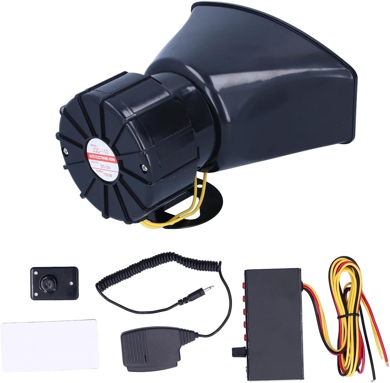 Car Horn 100W 5-Sound 12V Megaphone Sound Amplifier 125DB PA Speaker with Handheld Mic Compatible with Auto Motorcycles