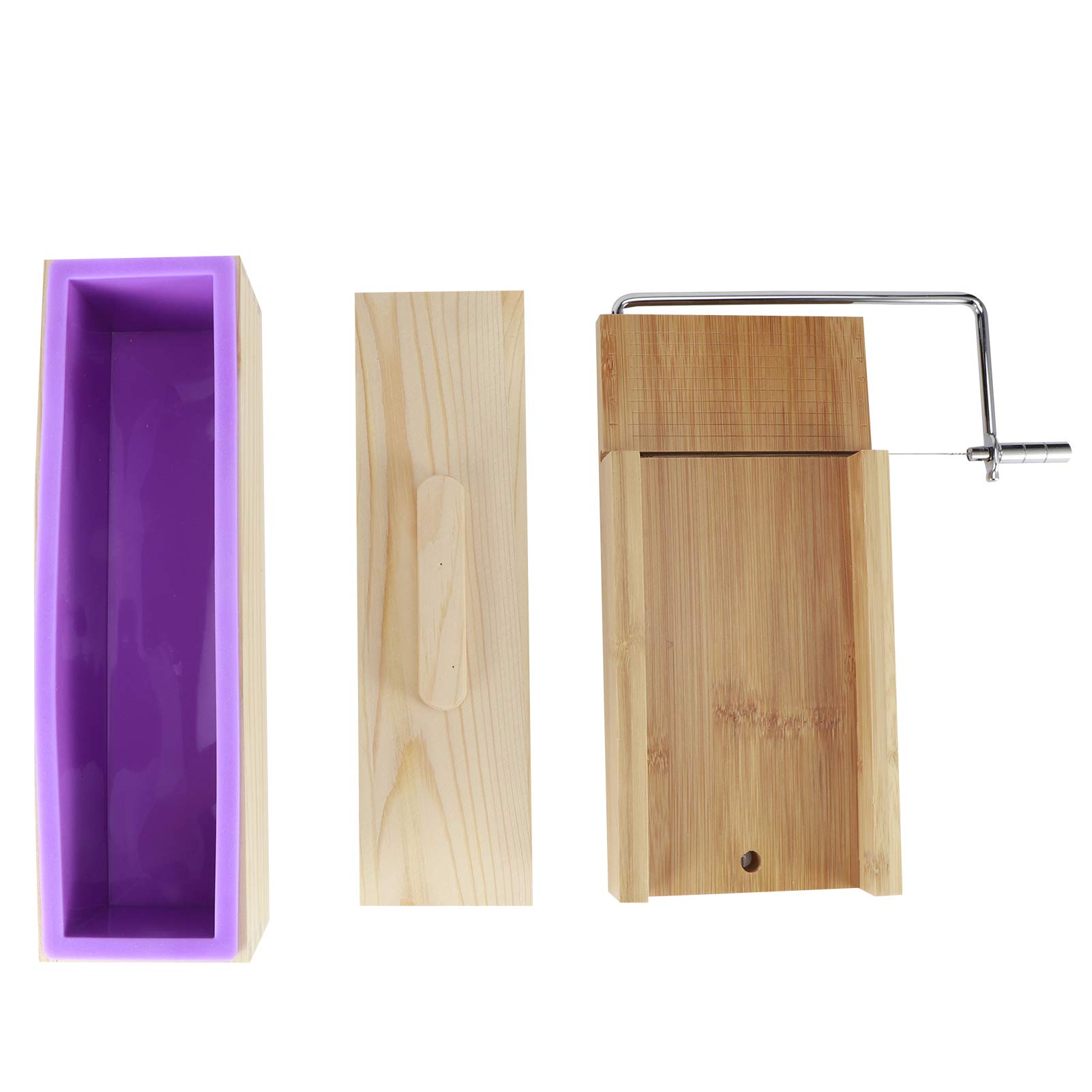 Garosa Molde de, Molde Cortador de de bambú con Máquina Cortadora de Alambre, Rebanador de Pan Hecho a Mano Ajustable para Hacer DIY, Vela, Pastel, Pan, Pizza, Uso, Púrpura (Set 1 (plato llano de