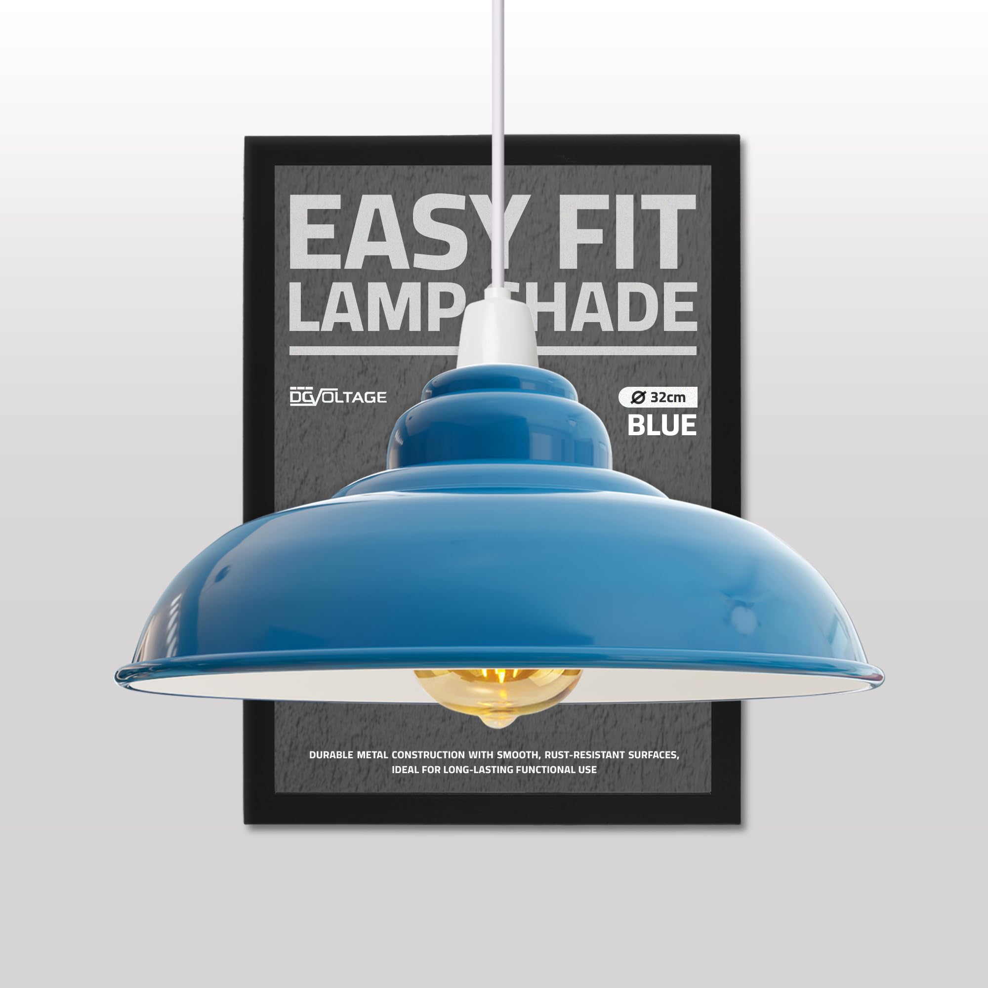 Metal Lamp Shades, 32cm Light Blue Lampshades for Ceiling Lights, Table Lamps & Floor Lamps, Easy Fit Pendant Light Shade Ceiling for Living Room, Bedroom, Kitchen, Hallway, Office & Home Décor