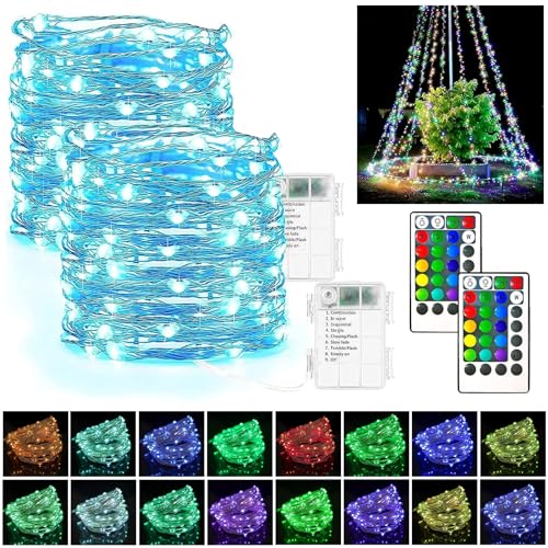 DAZZTIME Guirlande Lumineuse,Lot de 2,Guirlandes Lumineuses à Piles Avec 5m 50 LED,16 Couleurs Changeantes,Pour Décoration Intérieure Extérieure,...