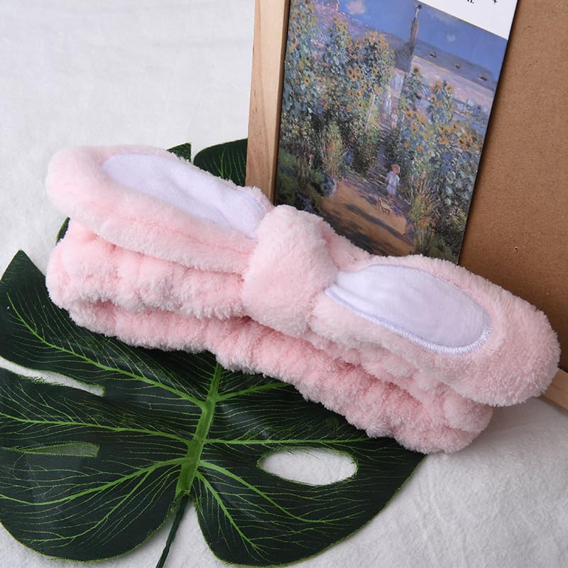 Pink Easter Bunny Rabbit Ears Headband for Women Girls Make Up Hairands for Washing Face Spa Hair Band for Girls Women Yoga Sport Rabbit Ears Hairand for Skin Care Bath Shower Headband Head Wrap - Image 2