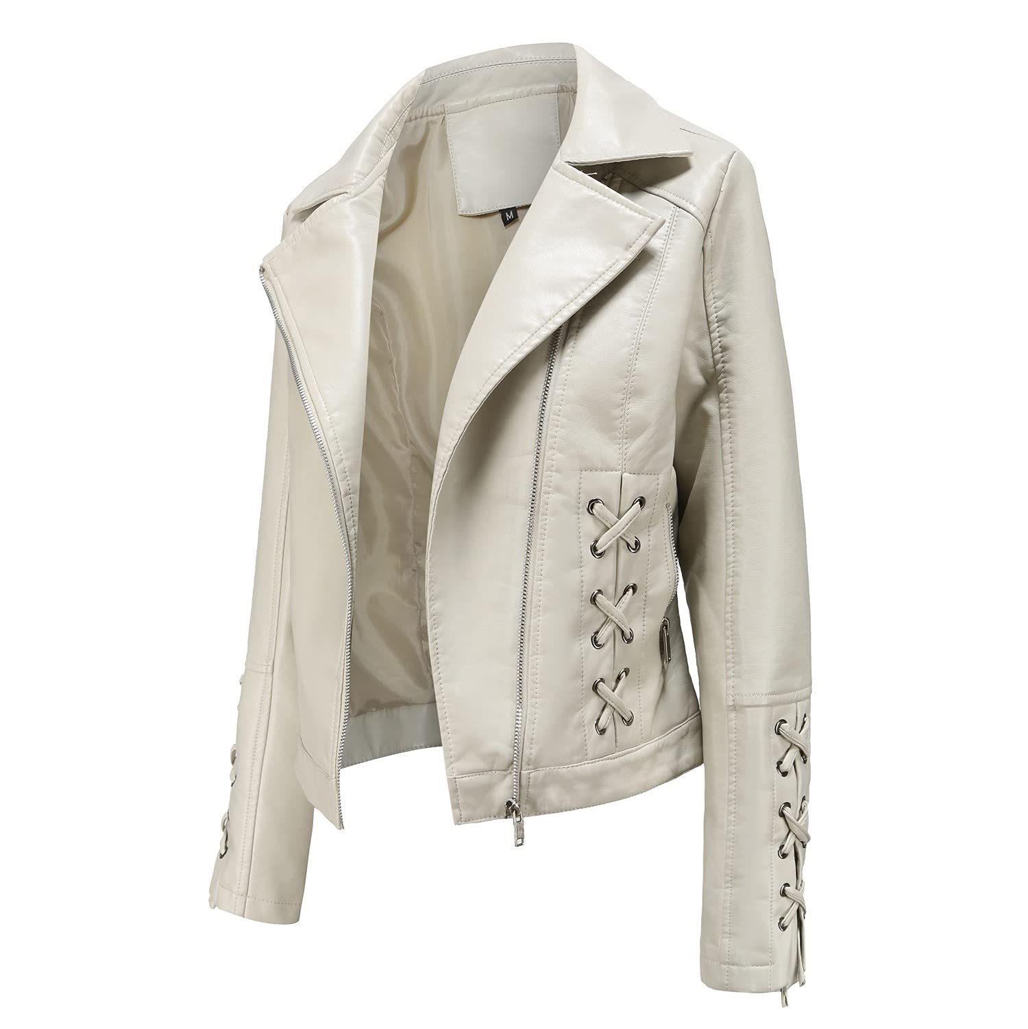 Vestes et manteaux en cuir et similicuir pour femme - Vestes à lacets tissées - Noir, rouge, vert clair, beige