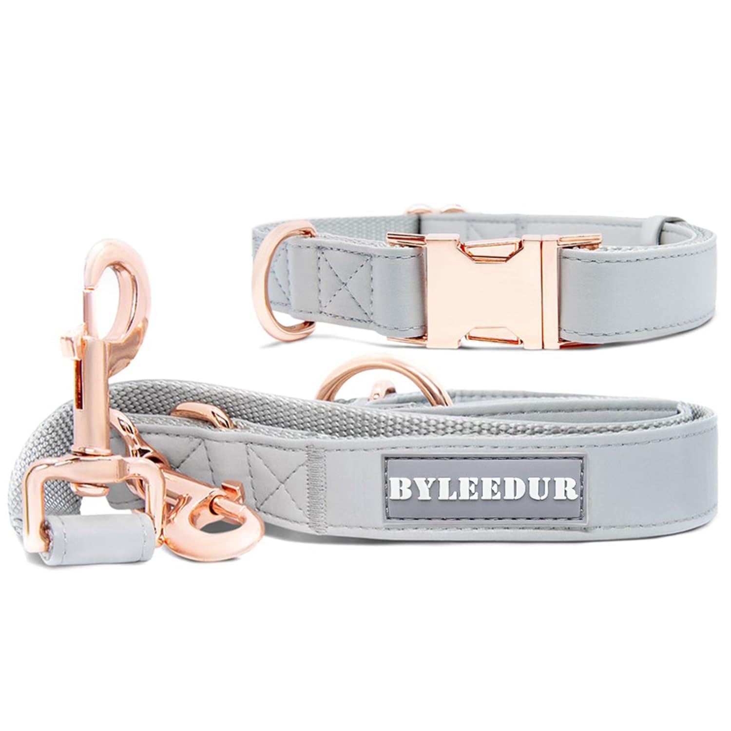 AIDAWAYLAI Dog Strap and Dog Collar Set 6.6 Inches with Elegant Leather Look Rose Gold Adjustable 3 Straps for Comfort and Ease (M(13.8-19.7) inch)