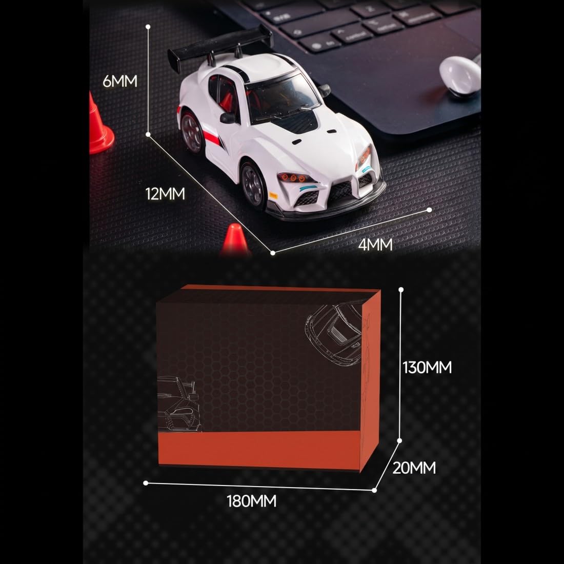 NULA Mini auto RC Drift per scrivania, corse indoor e pavimenti, 1:43, 4WD con controllo proporzionale del gas da 2,4 GHz, luce LED per adulti hobbisti (rosso/CZ4106)