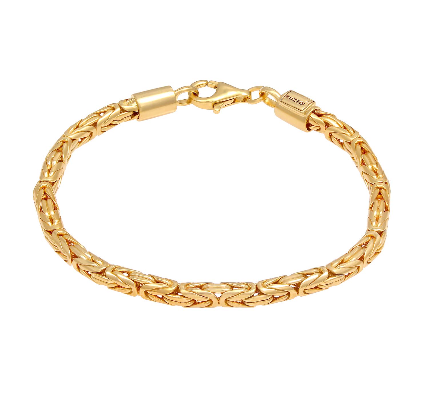 Kuzzoi Buddha 925 Silber Silber-Armband Königskette Herren 4 mm | massives 925 Sterling Silber vergoldet Herren-Armband golden mit Karabiner breit 19 g