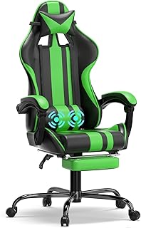 Soontrans Silla Gaming, con Vibración Masaje Zona Lumbar & Reposapies & Soporte de Cabeza, Silla Gaming con Masajeador para Xbox Livestreaming (Verde)
