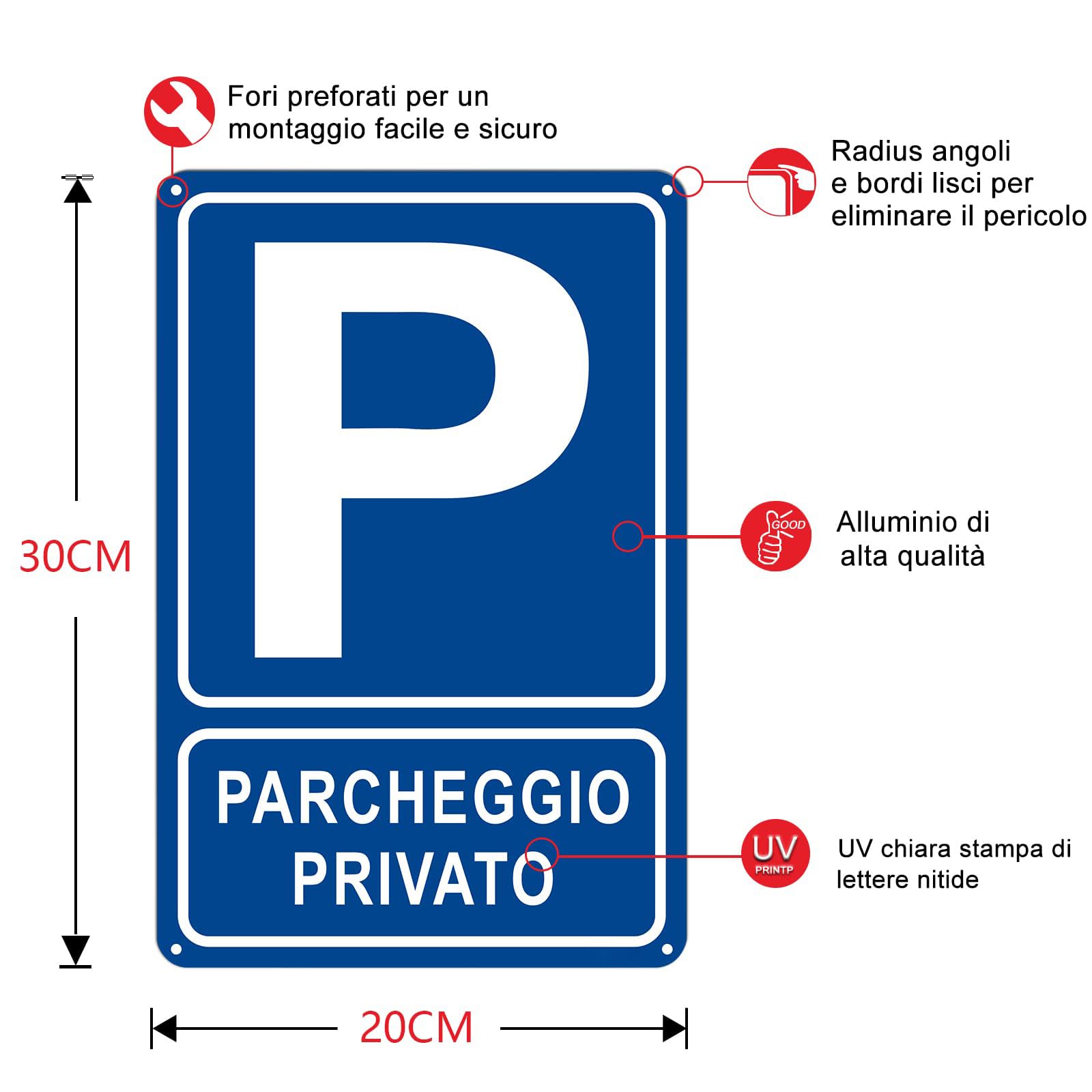 Cartello Parcheggio Privato In Alluminio 20x30 Cm Con Staffa - Resistente E Chiaro