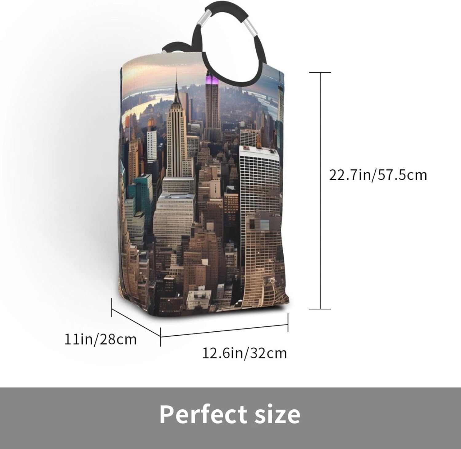 New York Fashion City Print Laundry Hamper With Handle, Large Laundry Bags Collapsible Dirty Clothes Basket For Bathroom