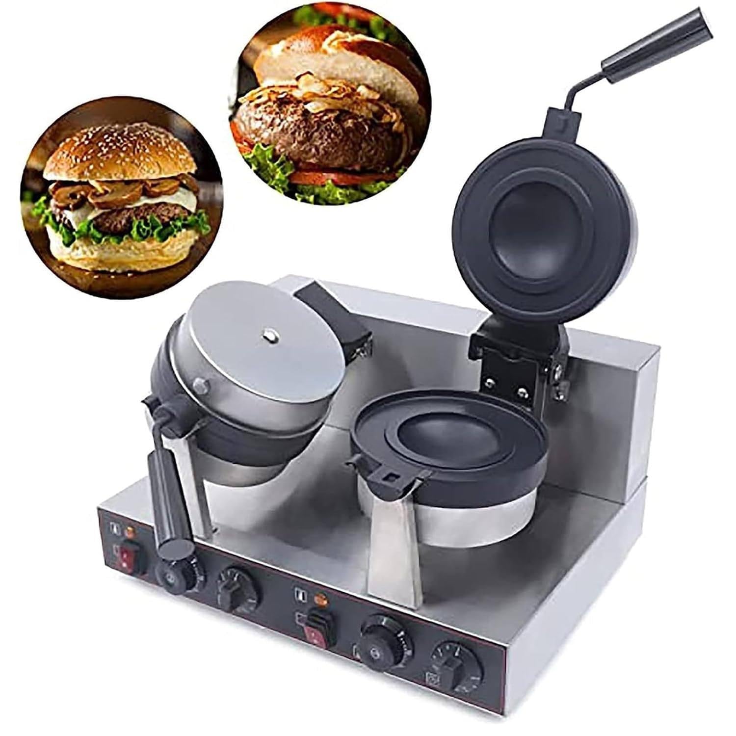 Elektryczna gofrownica, prasa Panini Opiekacz do kanapek Lody Brioche Maszyna do robienia hamburgerów Panini Prasa Płyty nieprzywierające Niezależna kontrola temperatury,B